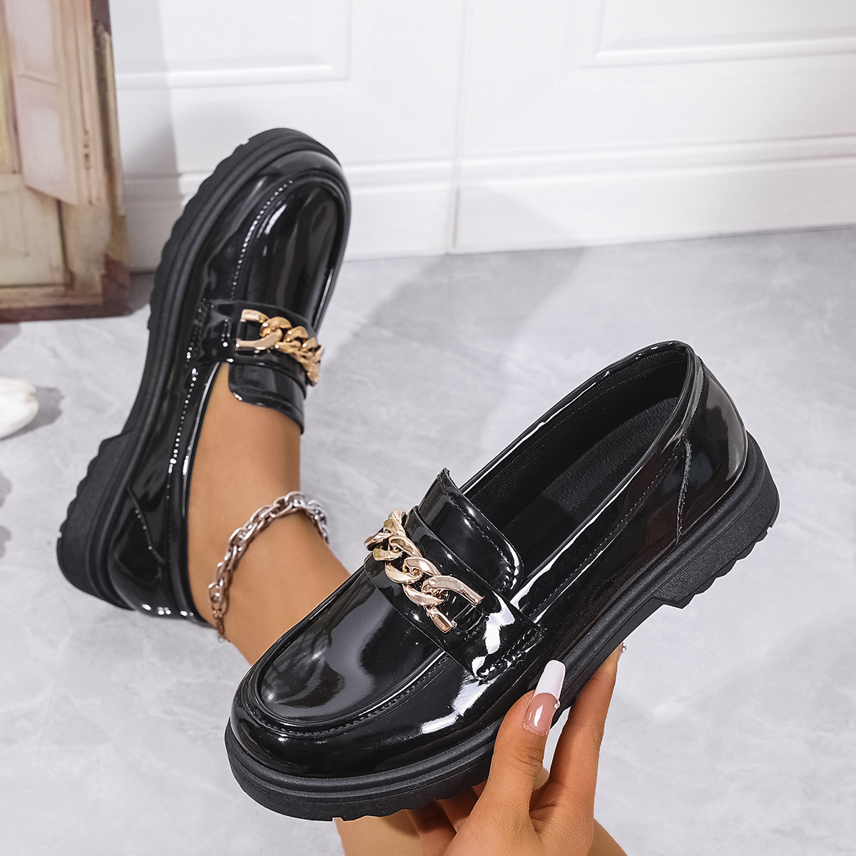 womens black slip loafers golden accent soft - Temu Kuwait