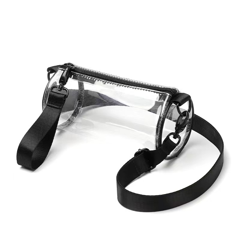 TEMU 1 sac bandoulière cylindrique transparent en PVC avec fermeture éclair, style minimal cool et , idéal pour ranger son téléphone et ses clés de