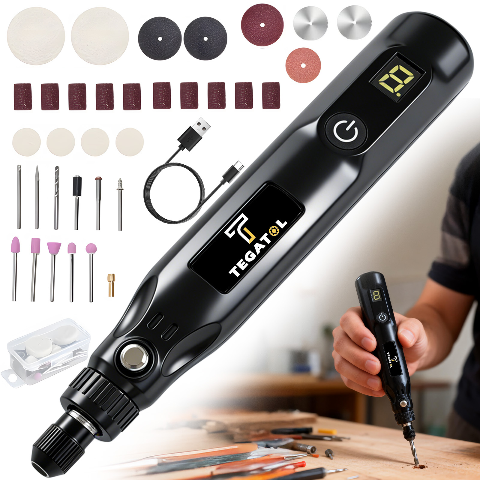 TEMU Mini Cordless Rotary Tool Set 3.7v Usb Charging Multifunctional Tool, Suitable For Grinding, Polishing, Drilling, Etching, Carving And Diy