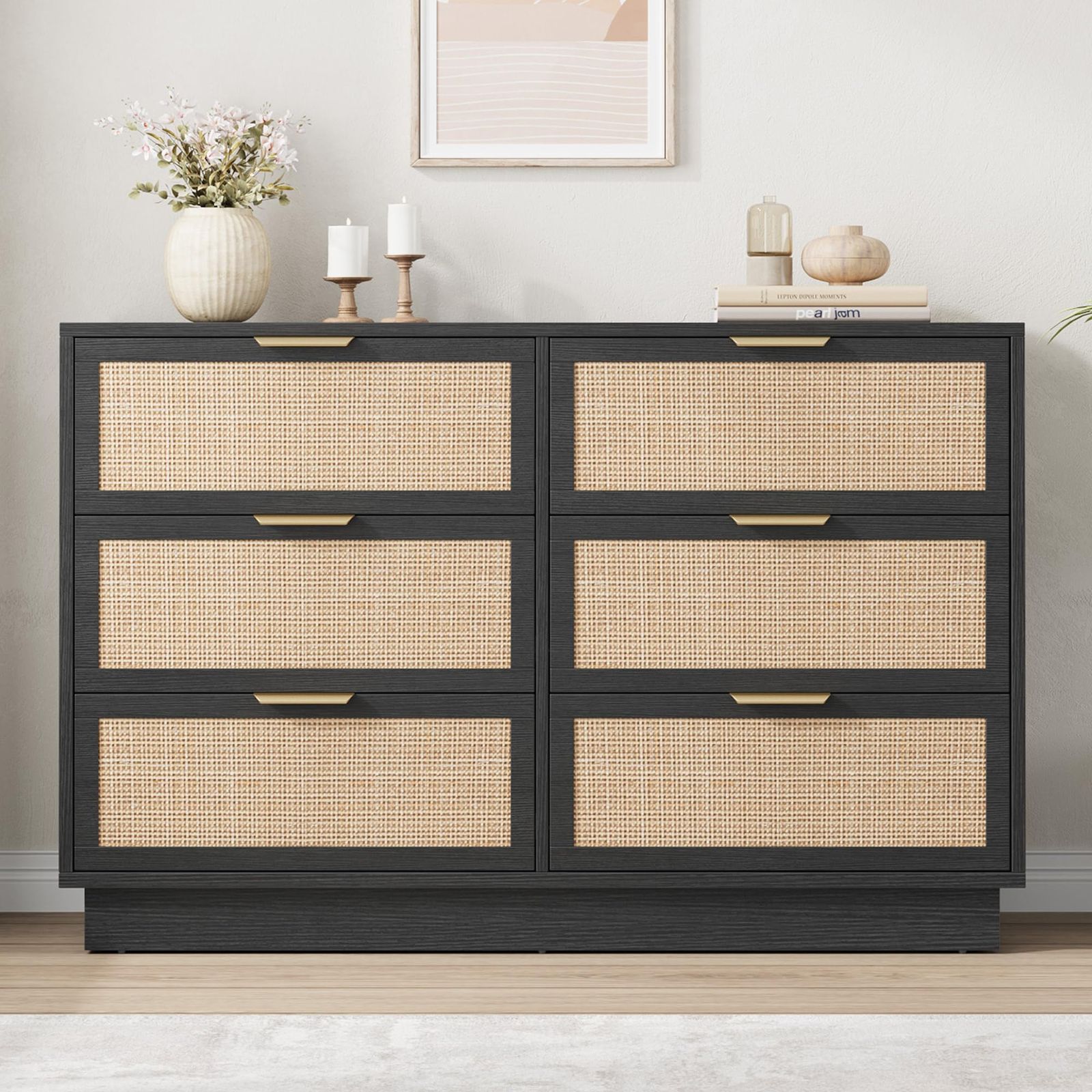 modern 6 drawer rattan dresser with frame rattan doors no easy assembly chest of drawers suitable for bedroom hallway entryway space saving
