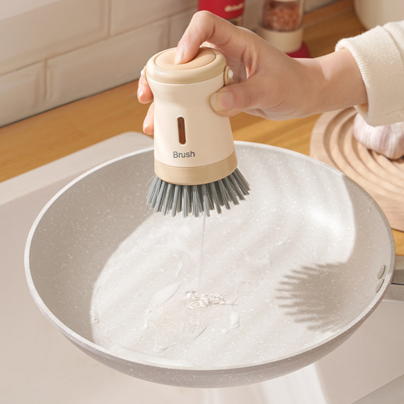 1-Pack Heavy Duty Kitchen Brush with Built-In Soap Dispenser, Multi-Surface Cleaning Tool for Dishes, Pots, Pans, Stovetops, Grills, Ovens, Sinks And Cookware, Hanging Storage Design with Non-Slip Handle, Household Cleaning Tool