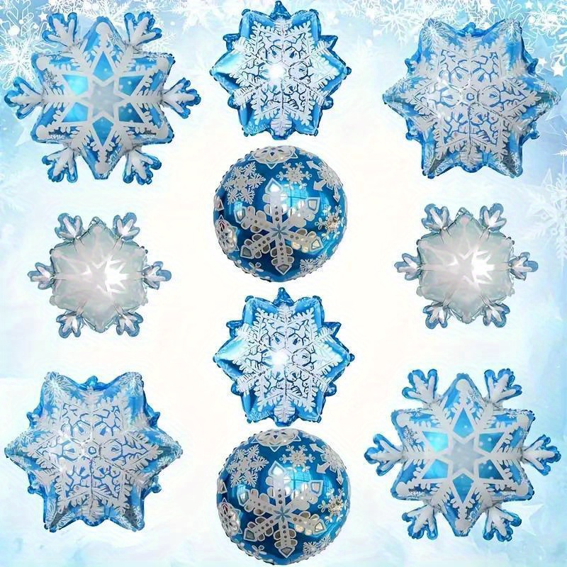 10pcs Christmas Snowflake Balloons, Self-sealing Foil, For Christmas, New Year, Birthday, Wedding, Engagement, Party Decorations, Suitable 14+