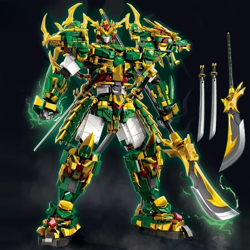 TEMU Stacking Building Blocks, Splicing Type, Qinglong Mecha, Assembling Building Blocks Creative Green Dragon Robot Assembly Building Block Model