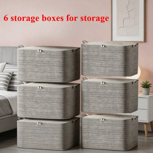 6pcs set of 30 large foldable storage bins with lids suitable for home moving and storage designed to made of durable non woven fabric ideal for placement under beds in wardrobes and during moving stackable and washable