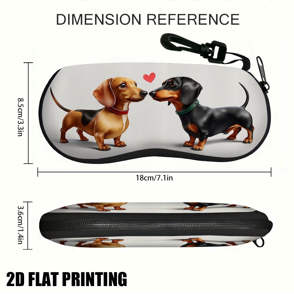 TEMU 2D Plat - (2D Plat) 1 stuks Valentijnsdag Teckel Hart Brillenhoesje, Compact en Trendy, Geweldig voor Mannen en Vrouwen's Werk en Behoeften