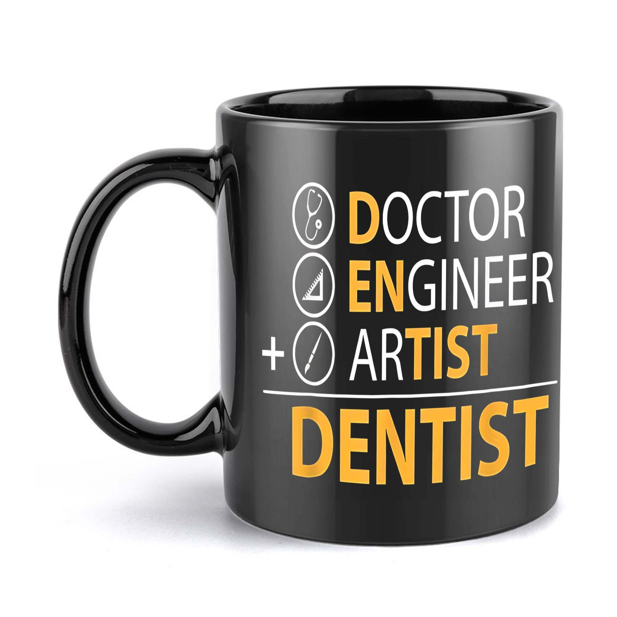 TEMU 1pc Humorous Ceramic Mug 11oz - Doctor Engineer + Artist Dentist Design, Black With Text, Coffee Or Beverages, Birthday Or Holiday, Coffee Bar