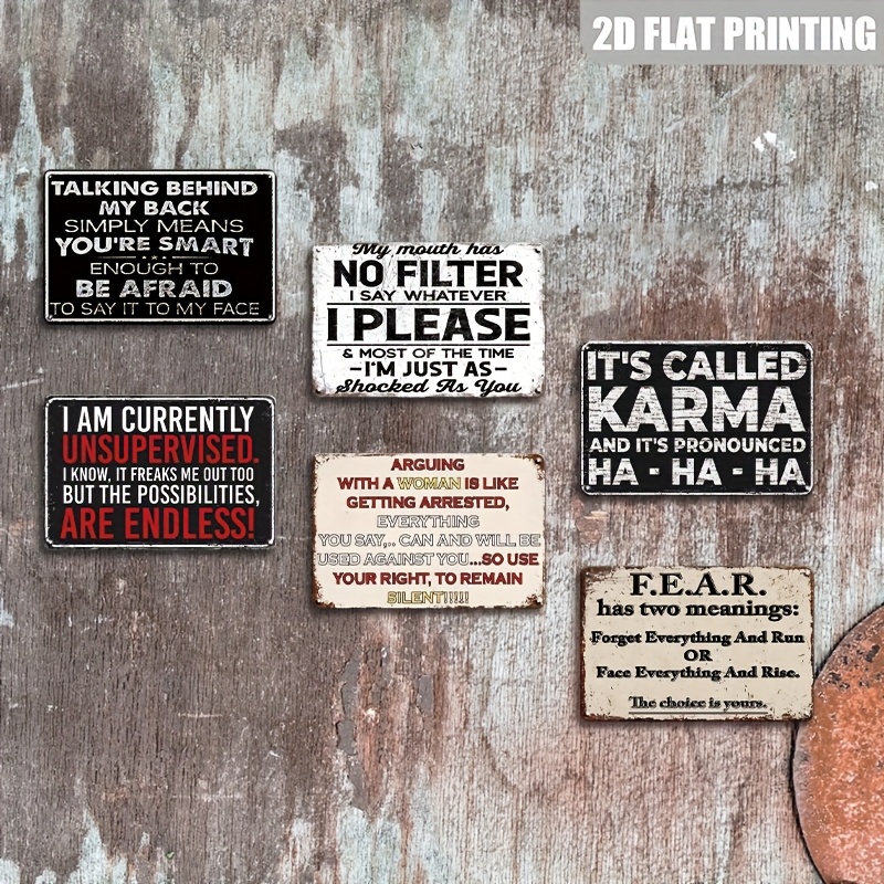 TEMU 2d Flat, 6pcs Set Of Fun Sarcastic Inspirational Wooden Wall Decor Signs - Retro Nostalgic Humorous Inspirational Quotes, Wooden Signs, Suitable