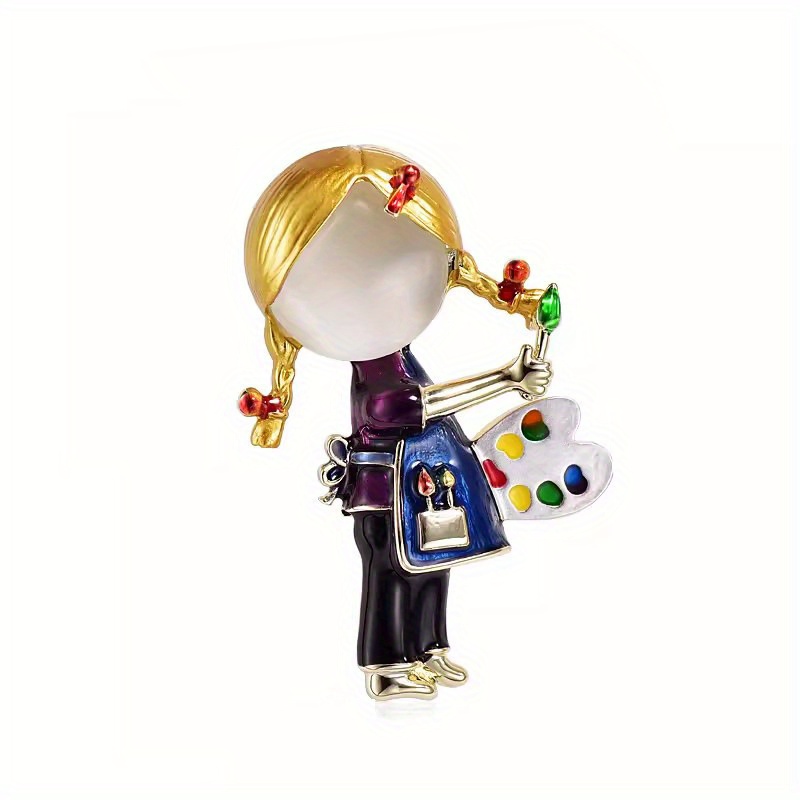TEMU Enamel Brooch Pin &ndash; Unique Design, Artistic Female Character With Palette & Brushes, Elegant Suit Accessory For Girls And Women