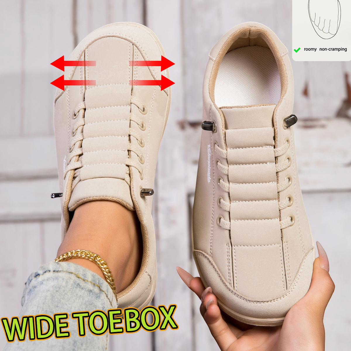 Image of Women's Wide Toe Breathable Walking Shoes, Extra Wide Width Casual Sneakers, Air Cushion Gym Shoes, Lightweight Outdoor Walking Shoes, Cross-training Slip-ons