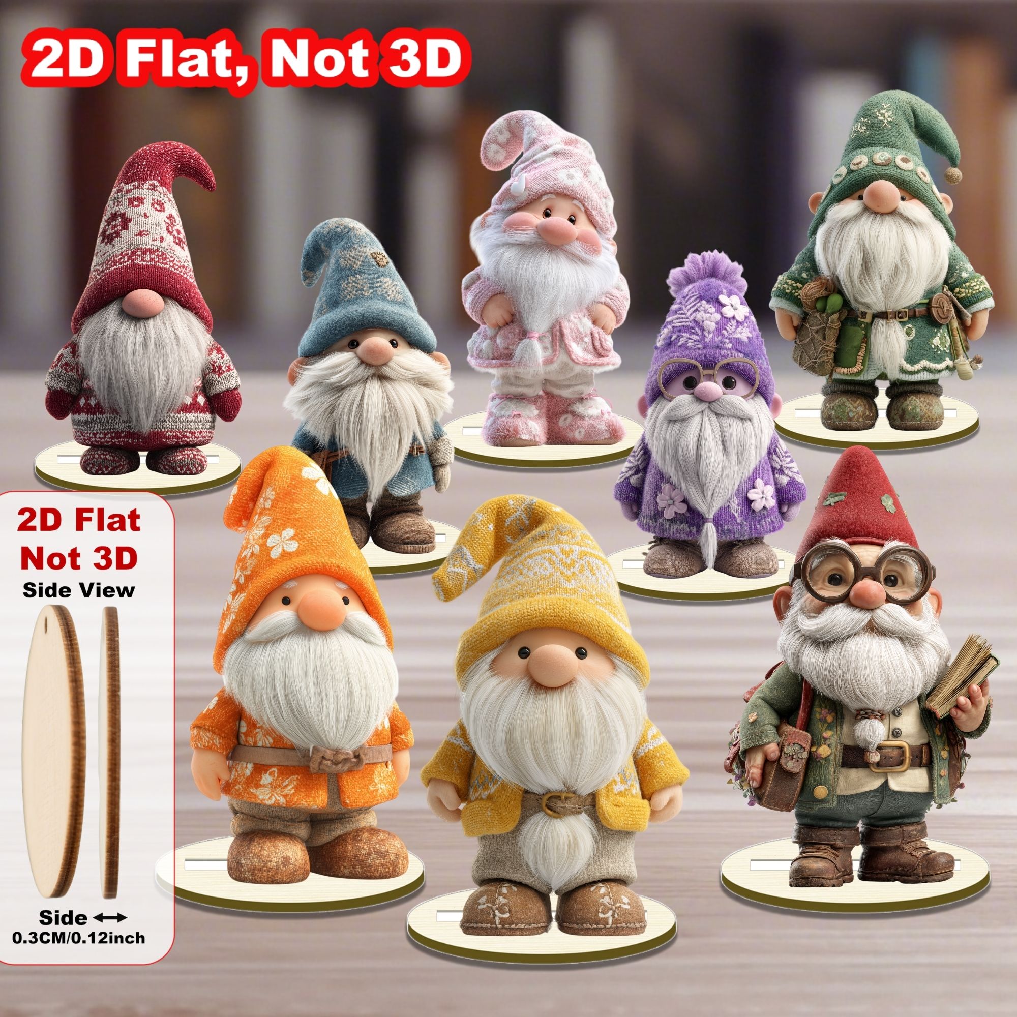 TEMU 2d Flat, 8pcs 4.72-inc 4.72-inch Vintage Gnomes Wooden Figurine Set For Christmas, Spring, Easter & Valentine's Day | Handcrafted Home Decor For