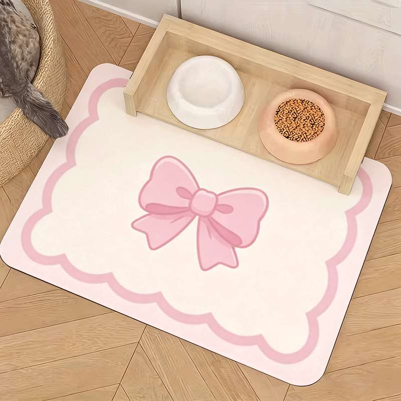 TEMU 1pc, Bow Print Pet Feeding Mat, Non-slip Rubber Material, And Bow Pattern, Cute Design, Suitable For Living Room, Balcony, Or Bedroom Corner,