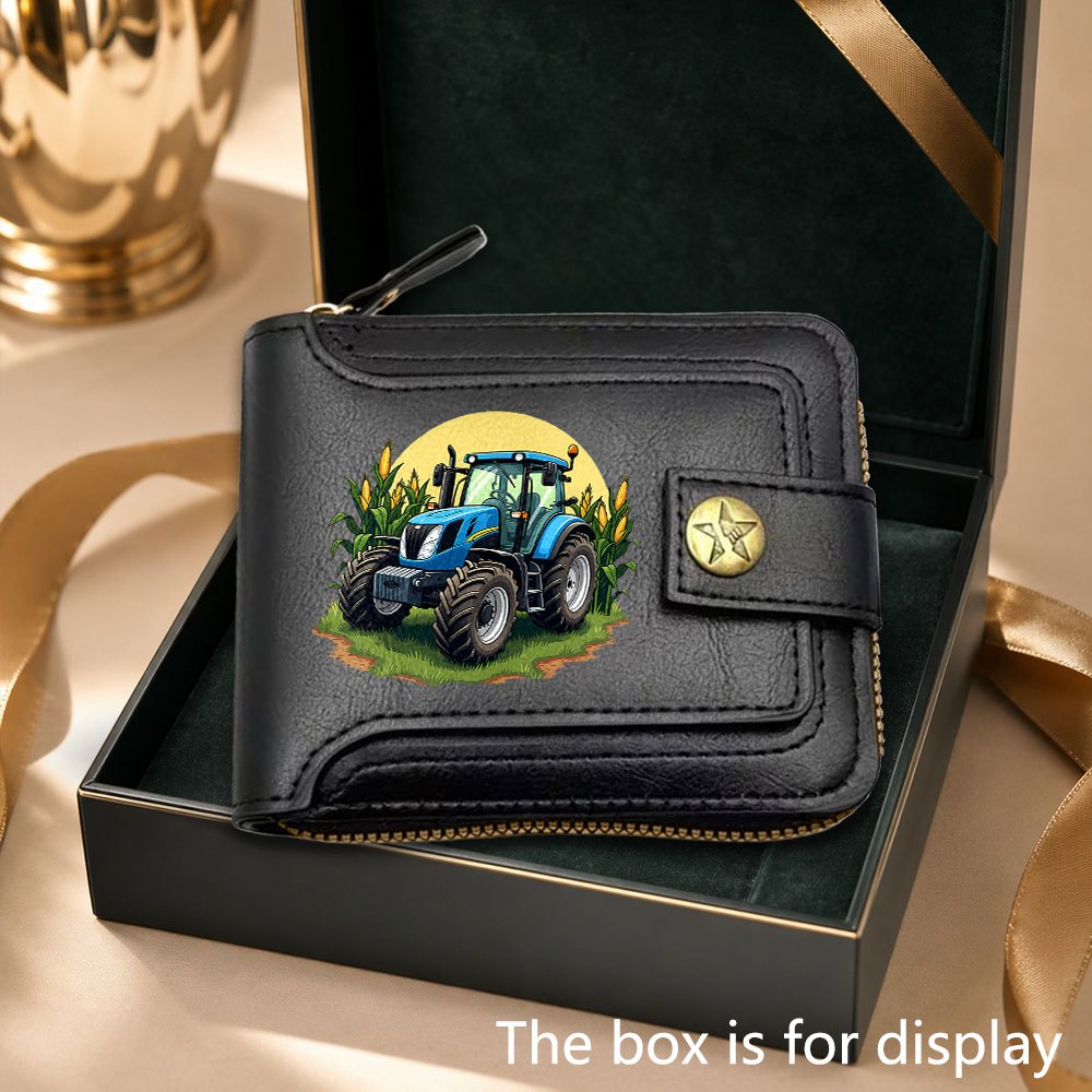 TEMU 1pc New Style Agricultural Tractor Folding Men's Wallet, Multi-card Slot Zipper Closure Design Men' Purse, Can Store Credit Cards, Business