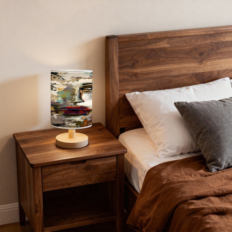 Surreal Abstract Face Full-Print Wooden Desk Lamp