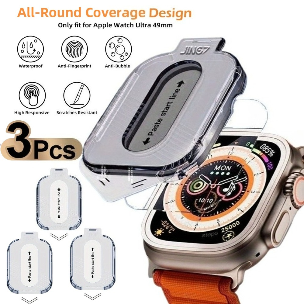 TEMU Ensemble de 3 protections d'écran en verre trempé pour montres intelligentes, avec 9H, compatibles avec les modèles Apple Watch Ultra, et Ultra3