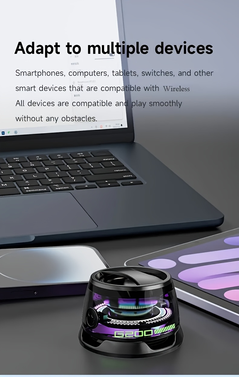 compact wireless speaker featuring   colors of light and a magnetic suction mount ideal for outdoor activities as a desktop ornament or as a gift its small and easy to carry     uses Product details 4