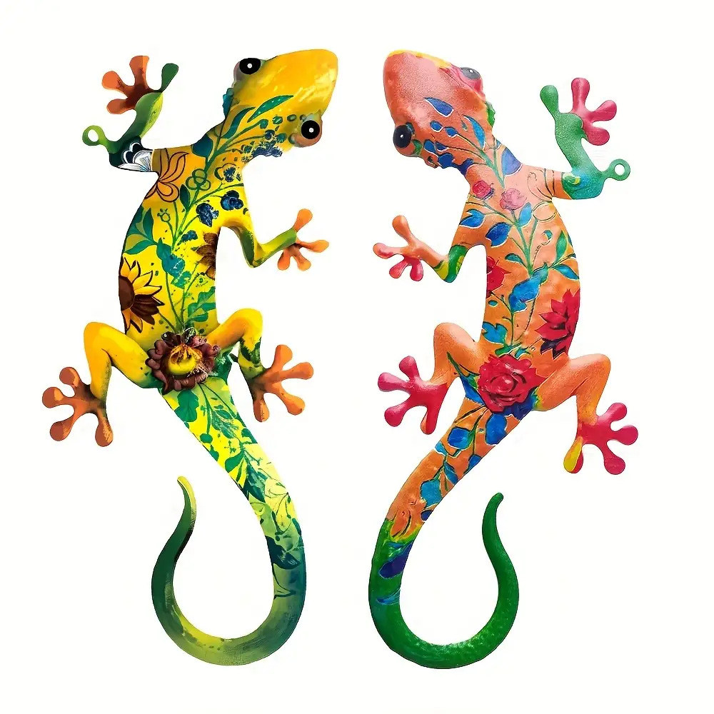 TEMU 2d Flat, 2pcs Large Realistic Wall Decor - Handmade Suitable For Indoor/outdoor Hanging Sculptures, Plastic Lizard Art For,, Fence, Balcony -