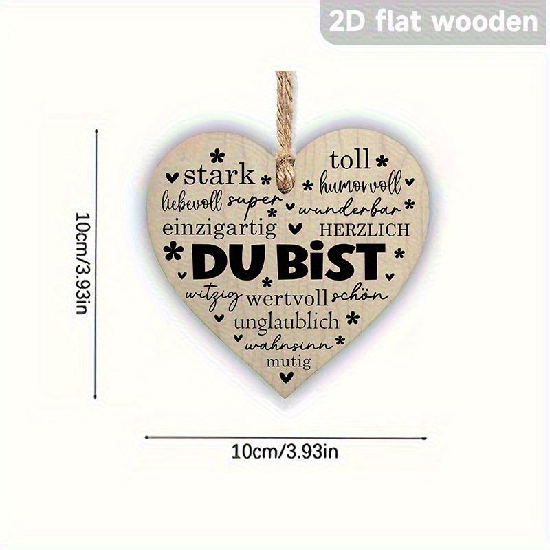 TEMU 2D Flachdruck, 1 Deutsches Holz-Hängeornament mit Ermutigenden Worten - "Du Bist Stark, Lustig, Einzigartig, Schön, Unvergesslich, Wunderbar" -