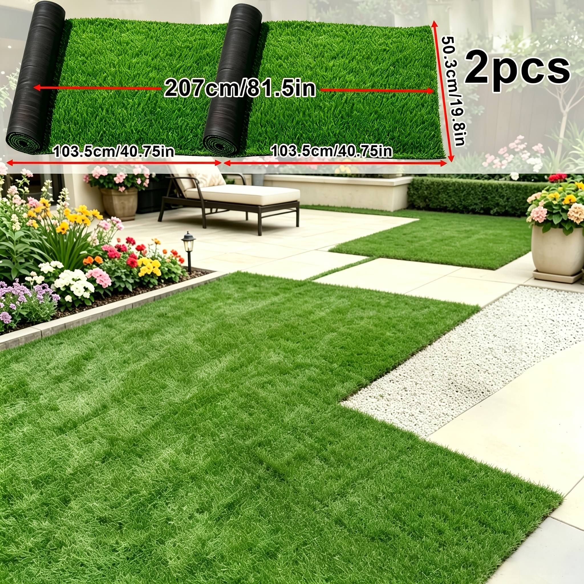 TEMU Total Length 81.5 Inches = 2pcs Set Of High-quality Artificial Turf Carpet, Realistic Uv-resistant Evergreen Grass, , Suitable For Gardens,