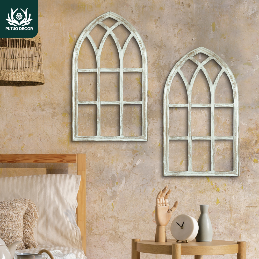 

2pcs Putuo Decor Gothic Window Frame Wooden Wall Hanging Signs, Contemporary Manufactured For Home, Office, Studio, Cafe - Multipurpose, No Electricity Needed, Wall Mounted