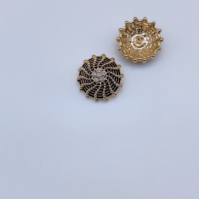 TEMU 5pcs Black And Golden Woven Pattern Rhinestone Hand-sewn Shank Buttons, Unisex Vintage Bohemian Style Decorative Buttons, Designer Handmade Diy