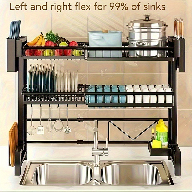 TEMU Over The Sink Dish Drying Rack, 3- Tier Drying Drainer, Multi- Functional Dish Drying Rack, Dish Drainer Drying Rack With Utensils Holder, Sink