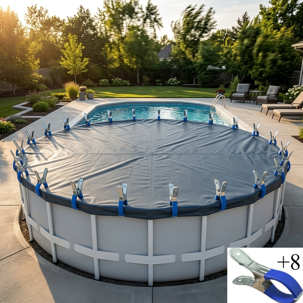 TEMU 8 pezzi di clip per copertura piscina, elementi di fissaggio antivento adatti per piscine fuori /interrate, possono anche fissare biancheria da