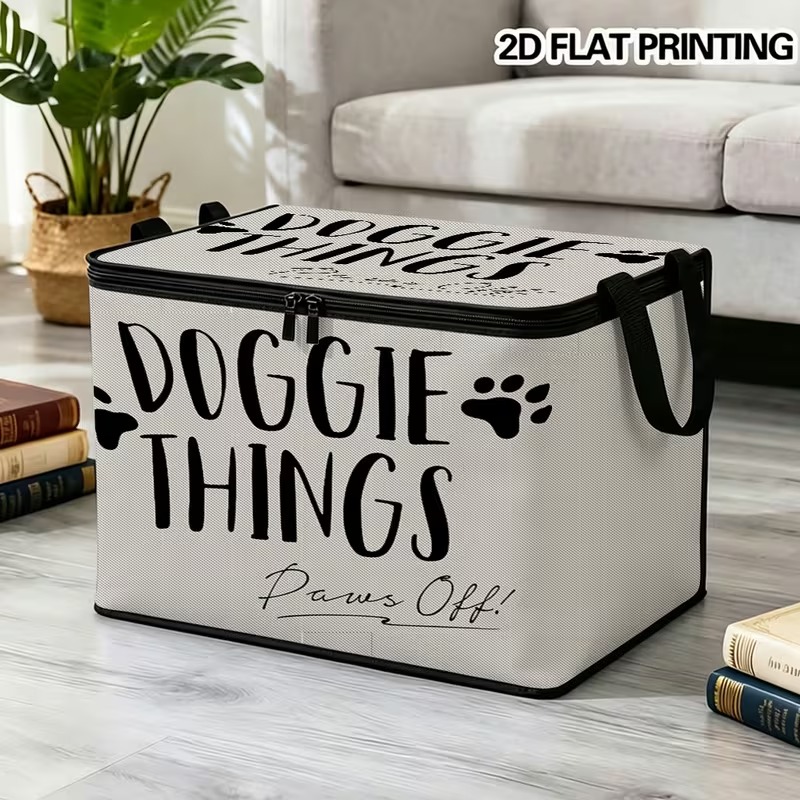 TEMU 1pc Large-capacity Pet Storage Box, Dog Treats And Supplies Organizer, Thickened Durable Storage Container, Printed With Cute Paw Print "doggie