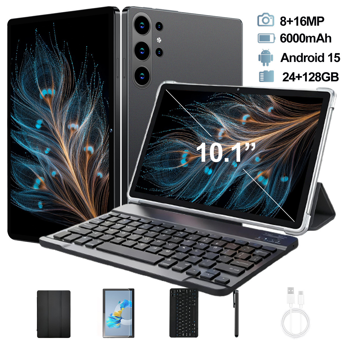 Image of 12 Core Processor Large Screen Tablet 10.1 Inch 15 24gb Memory 128gb Storage 6000mah Long 8mp 16mp Dual Camera 4g Wifi Smooth Gaming Perfect Halloween Gift