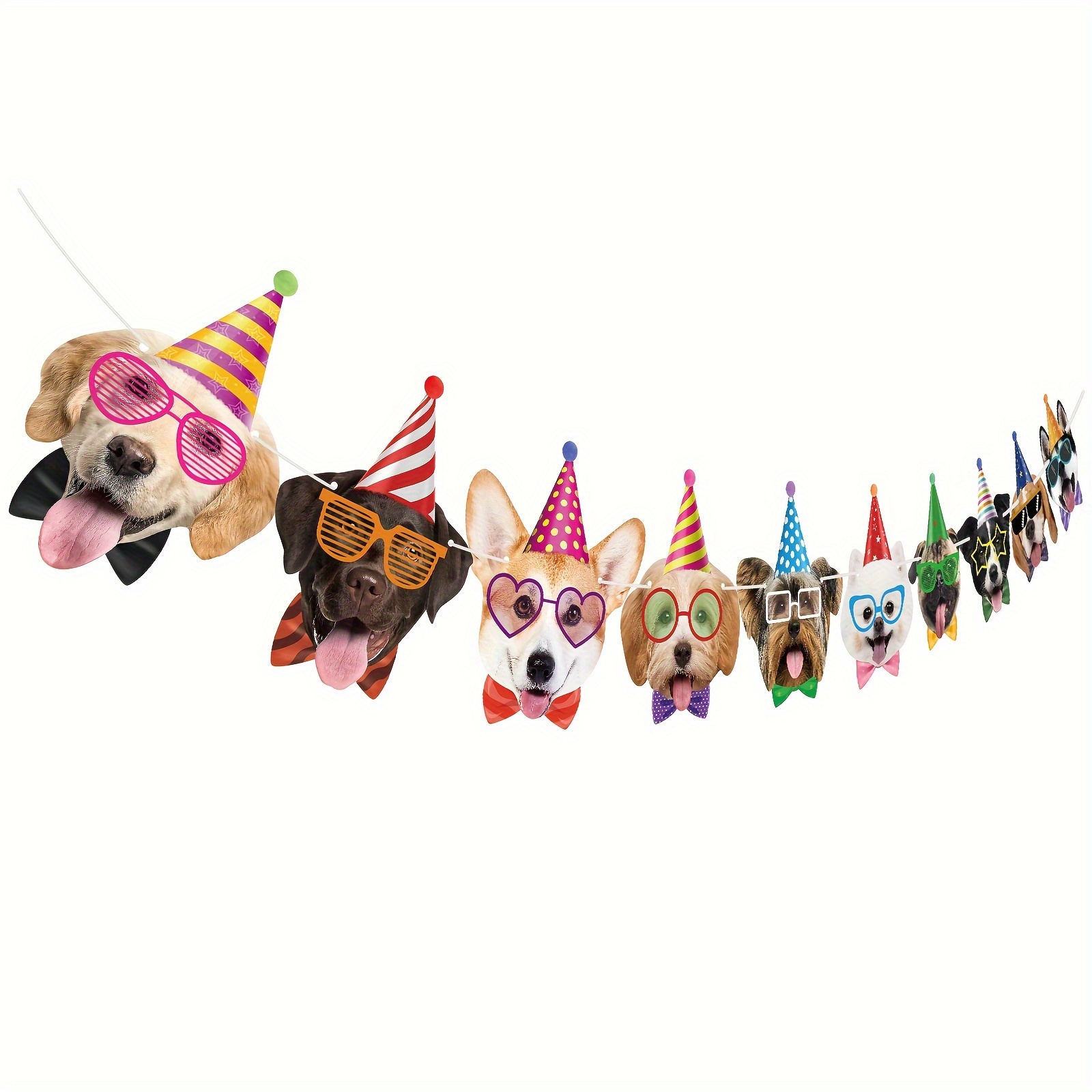 10pcs/set Celebration Dog Party Banner Set, Festive Dog Face Party Hats And Glasses - Suitable For Dog Birthdays And Themed Party Flag Decorations, Party Banner Decor