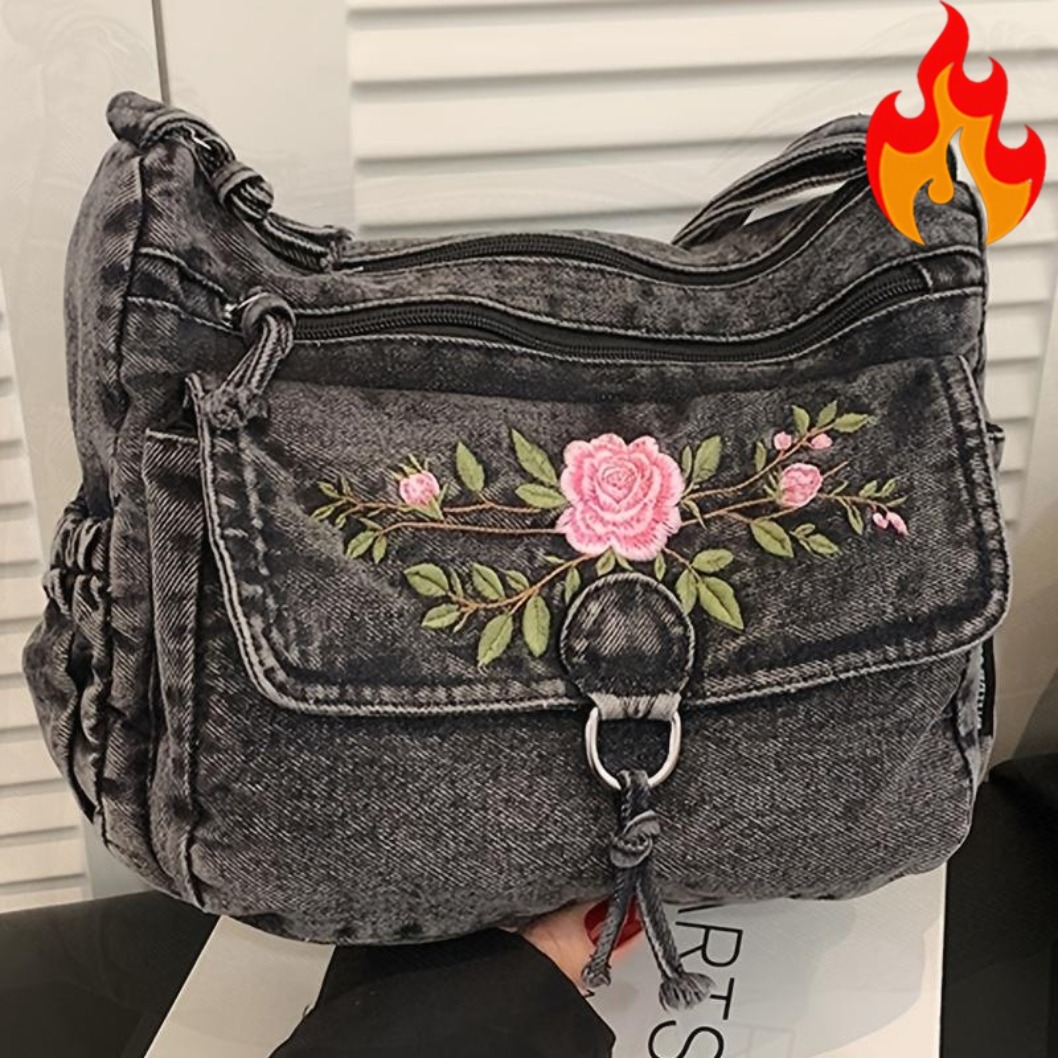 TEMU New Fashionable Retro Style Flower Pattern Solid Color Women's Crossbody Bag, Versatile And Easy Multi-compartment Casual Large Capacity Women's