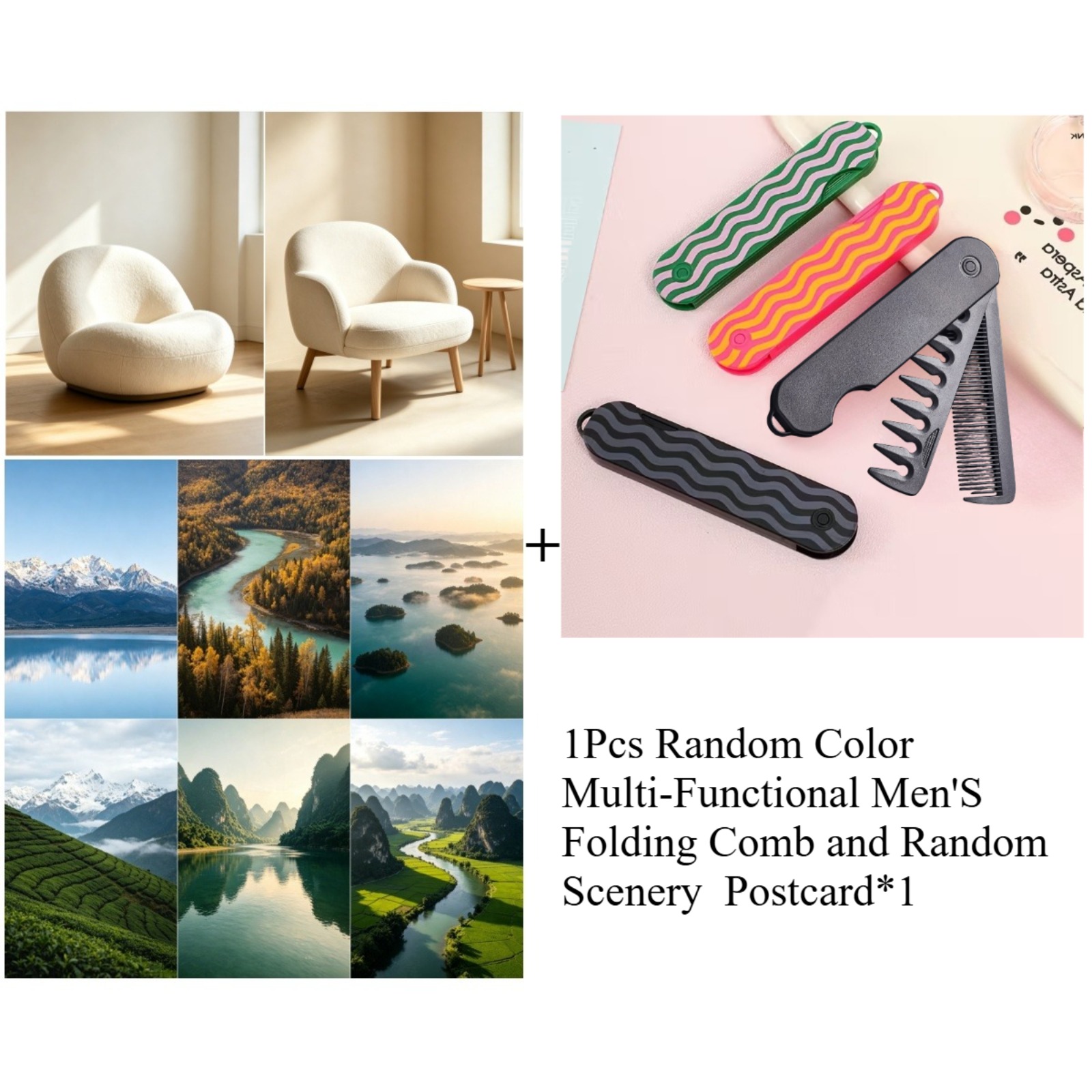 TEMU 1pc Random Color Multi-functional Men's Folding Comb, Oil-head Comb, Side-bun Comb, Wide-tooth Textured Styling Comb. Portable Travel Folding
