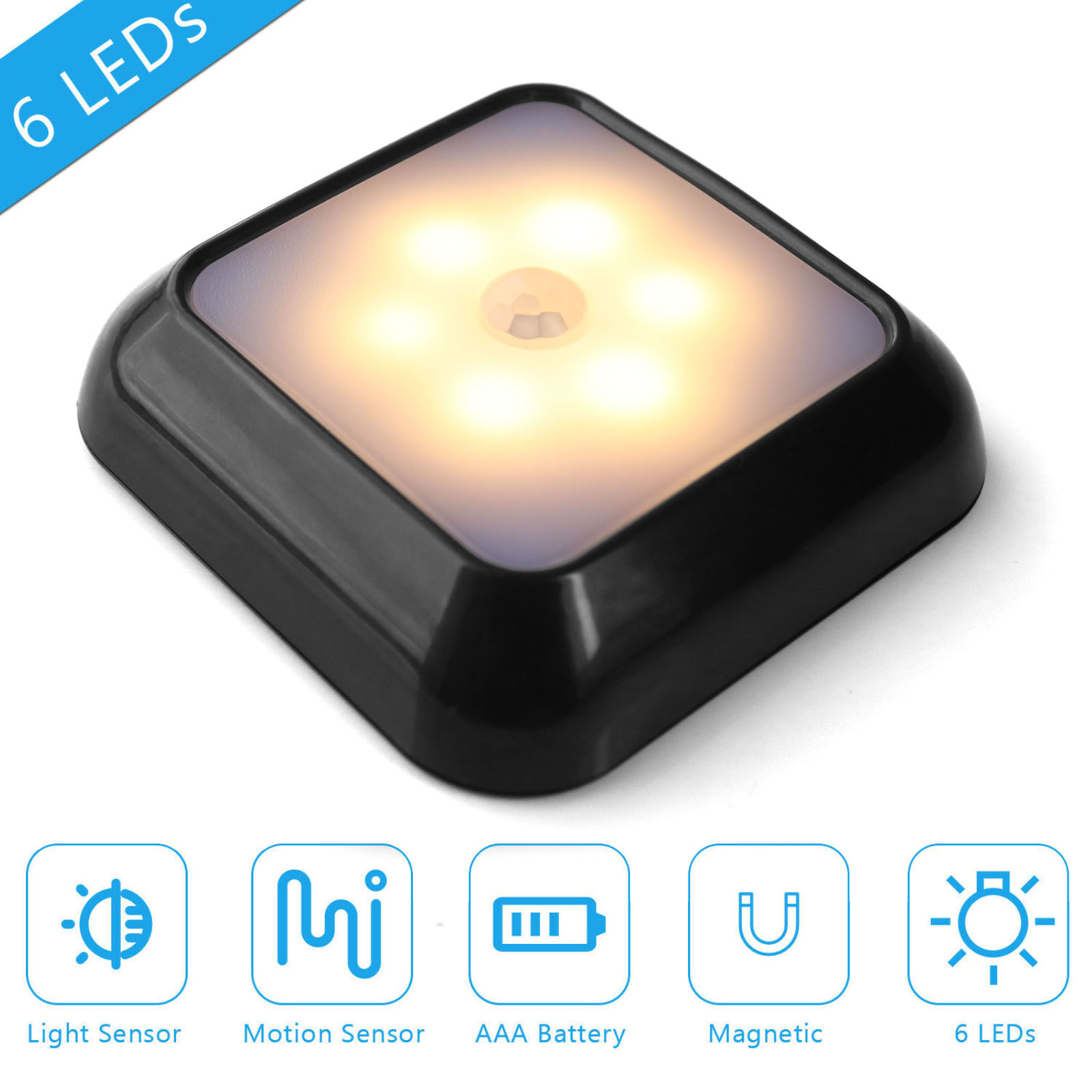 TEMU Luz de escalón con sensor de movimiento de 6 LED, atenuador y apagado automático, para escaleras, armario - Luz nocturna de techo con soporte