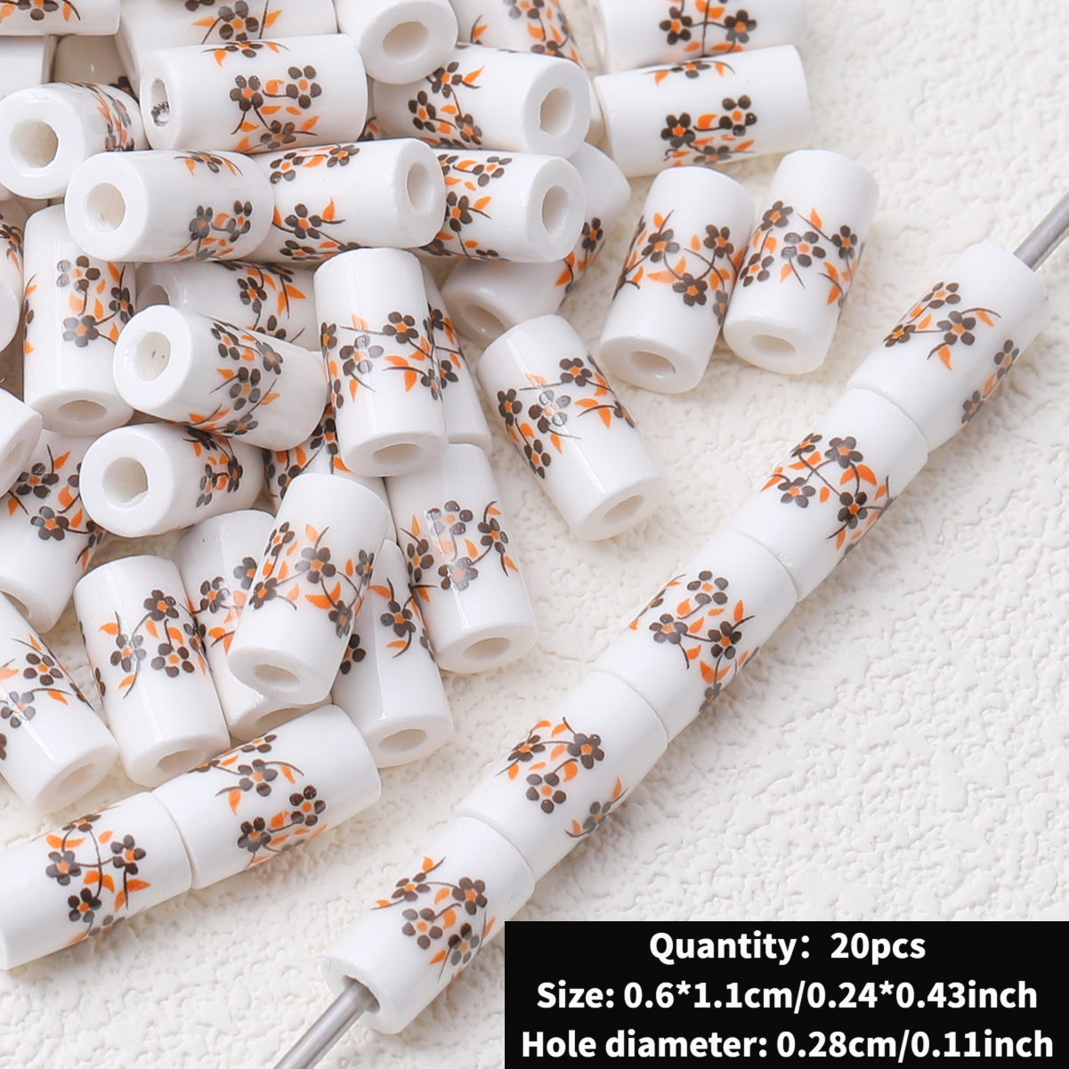 Cute Ceramic Decal Cylindrical Beads, 20pcs Set for DIY