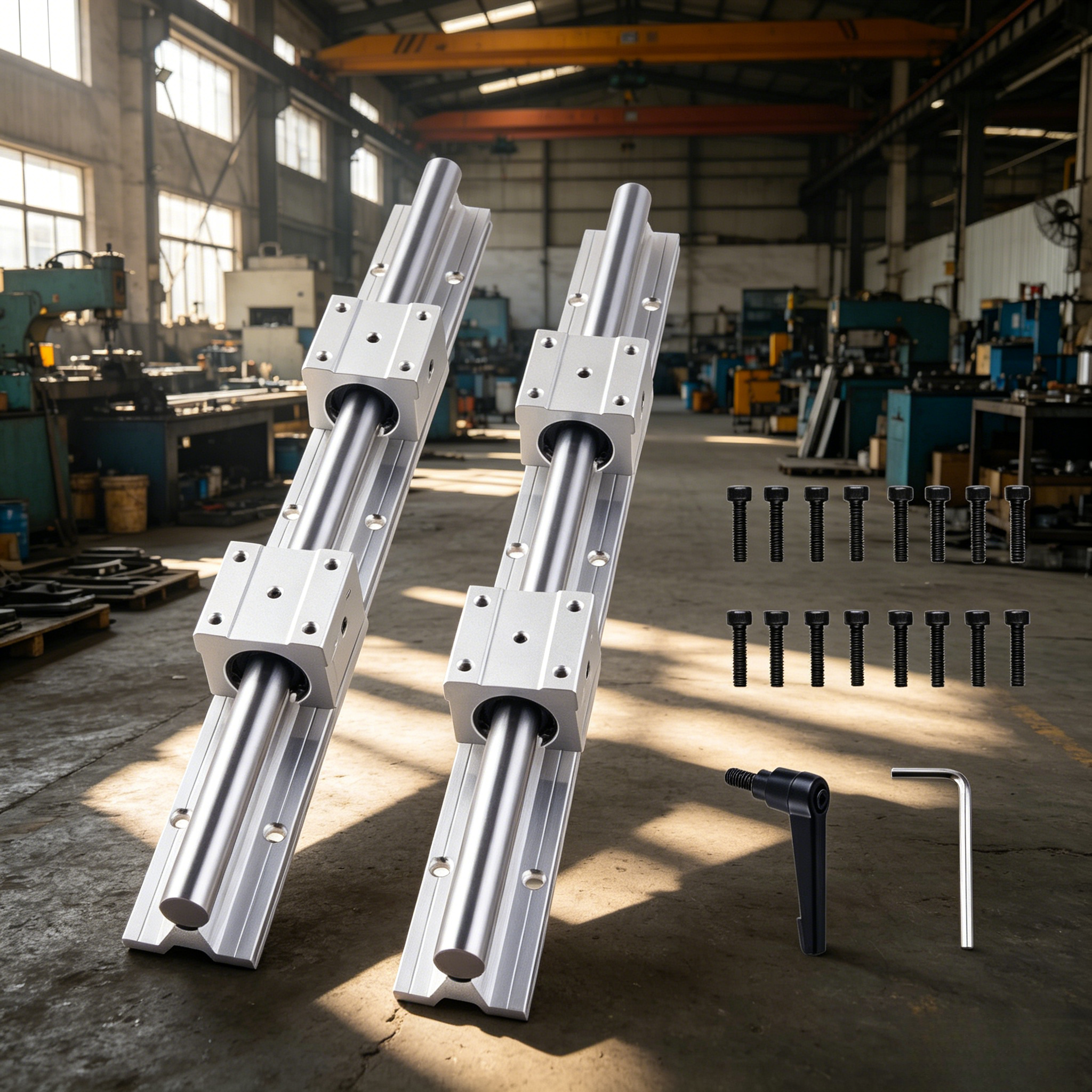 Image of 2pcs Sbr12 Linear Guides, 500mm, Including 4pcs Sbr12uu Bearing Housings; Guide Rails; Additions For Cnc Machine Tools And Industrial Robots