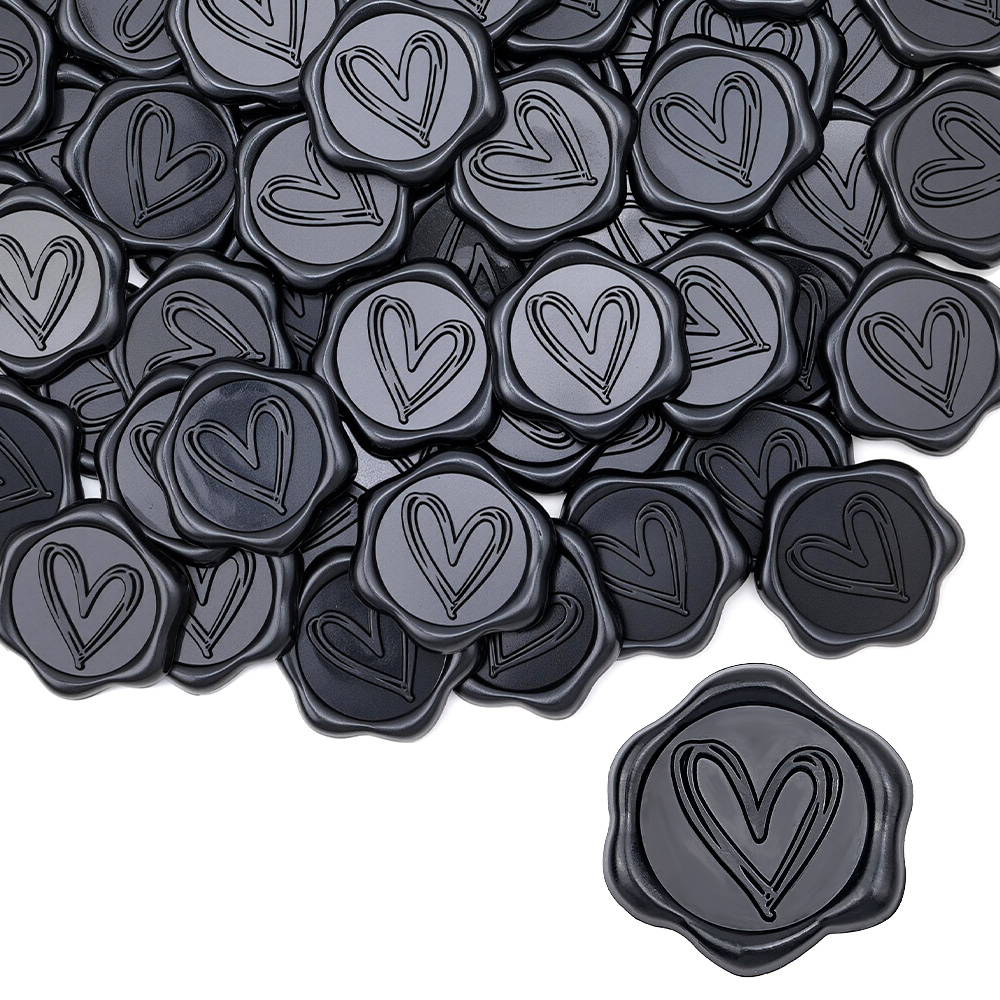 TEMU Heart Wax Seal Stickers, 50-pack Black Wax Seal Stickers Self-adhesive Envelope Seals For Wedding Party Birthday Christmas Invitations