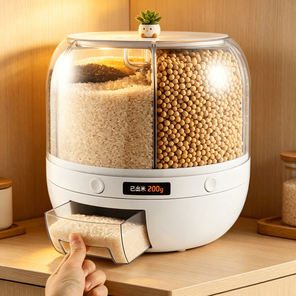 Image of Rotating Press Miscellaneous Grain Collection Nano Bucket/food Rotating Partition Independently Stores Rice, , Mung Beans, Oats, And The Long- Stocking Needs Of The