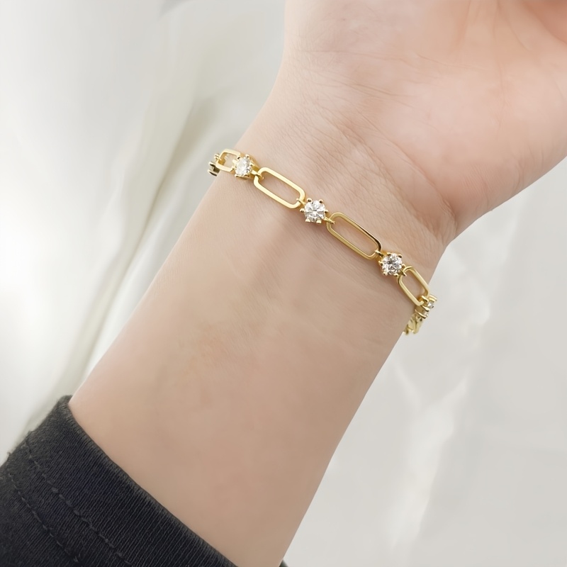 Image of 925 Sterling Silver 14k Gold-plated 3-carat Moissanite Bracelet Unisex Stylish Fall- Gift Ideal For Weddings Parties Festivals Gifts With Box