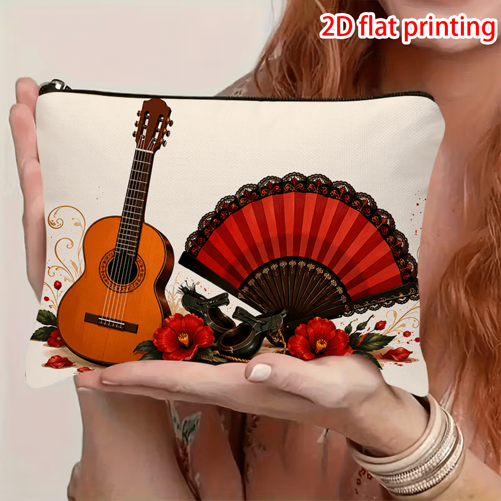 TEMU Neceser con cremallera de 1 pieza con temática de flamenco español - Adecuado para organizador de almacenamiento de maquillaje de viaje con