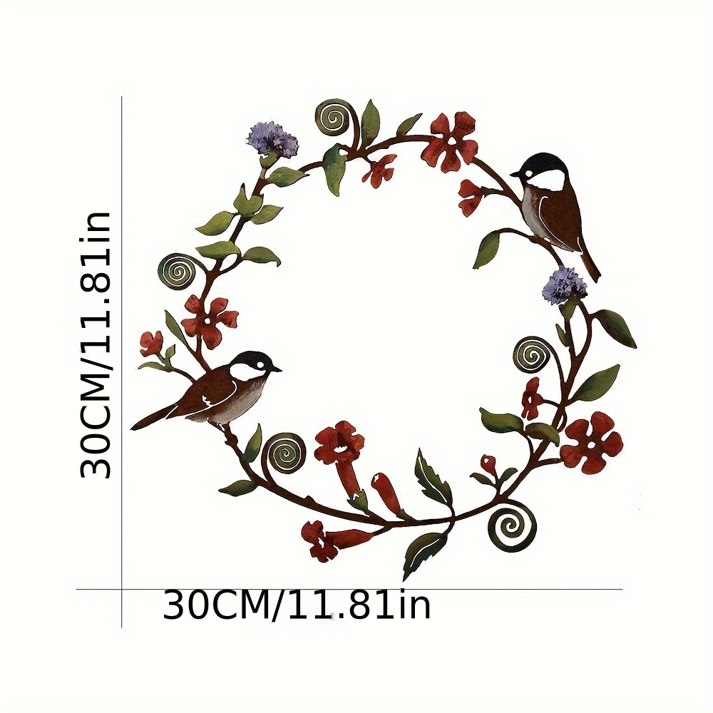 TEMU 1pc, Metal Flower Wreath, Wall Hanging Flower Bird, Indoor Decorative Bird Metal, Wall Hanging Flower Bird Painting, , Wall Decoration, Charm,