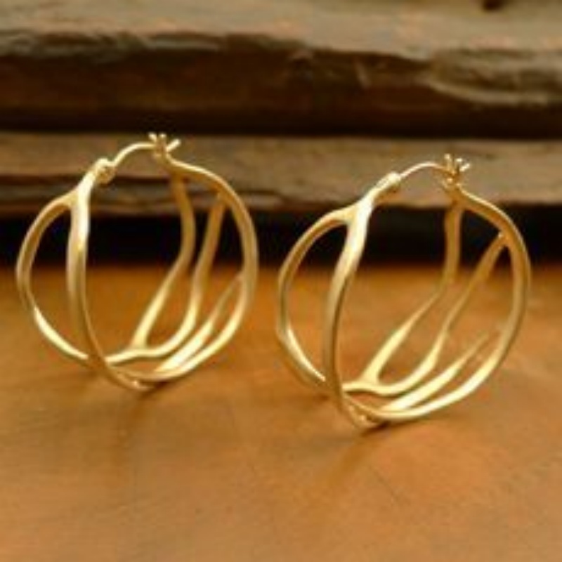 Silvery Elegant Drop Earrings, Interlocking Rings Design