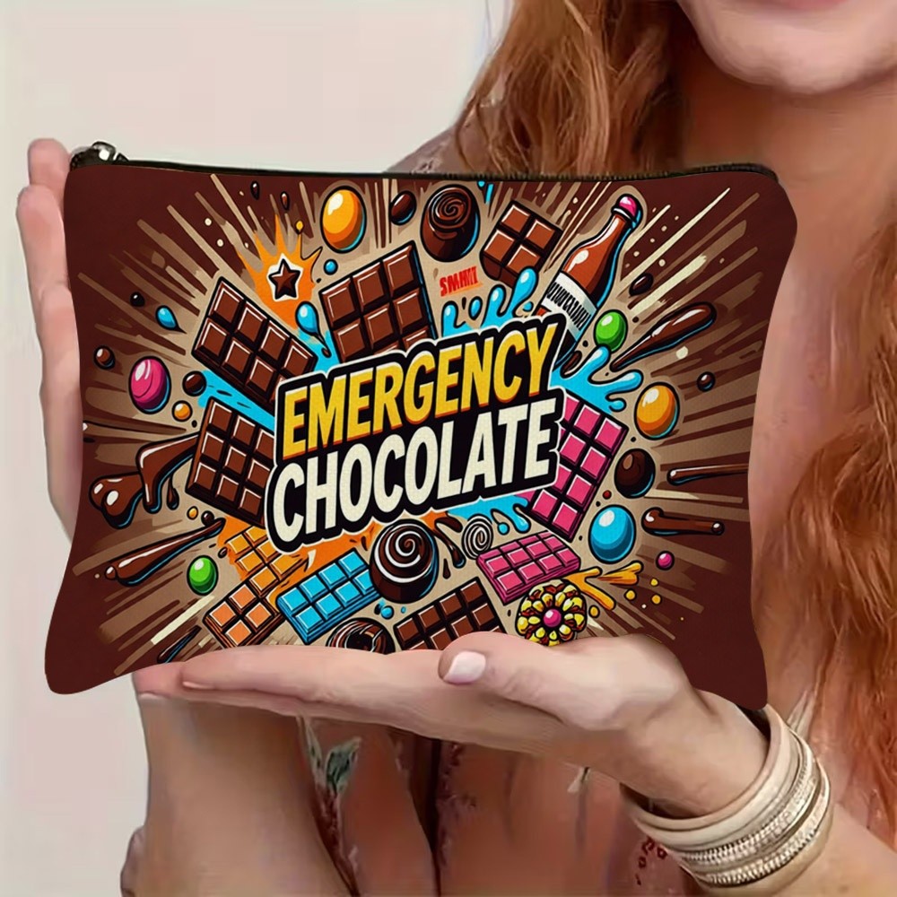TEMU 1pc 1pcs Themed Cosmetic Bag Suitable For Travel, Gym & Storage, Zipper Closure Lightweight Durable For &, Chocolate Print Tote For, Parties,