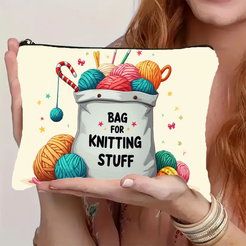 TEMU 1pc Knitting Bag With Yarn Ball & Knitting Notions Organizer - Lightweight Zippered Craft Project Bag With Yarn Ball Label Design, Portable Knit