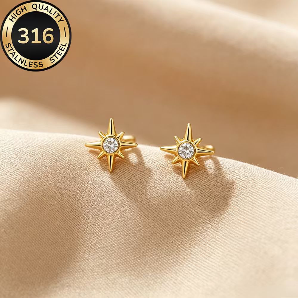 TEMU High-quality Hypoallergenic Stainless Steel Golden Stud Earrings, Fade-resistant, Simple And Elegant, Suitable For Daily Wear Or Parties, A