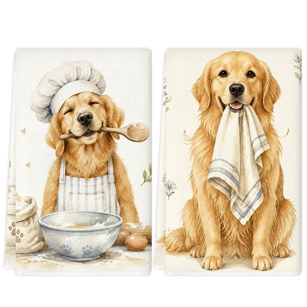 TEMU K 2 Kitchen Towels,,soft And Absorbent Microfiber Dishcloths, For /neighbors Housewarming Gifts,golden Retriever Towels Kitchen Decor Practical