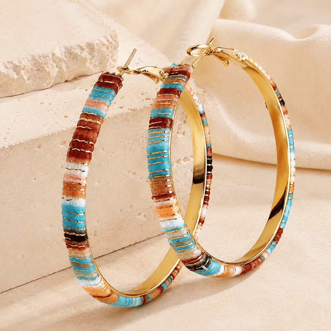 TEMU Handmade, Color Random, 1 Pair Of Ladies' Fresh And Elegant Y2k Colorful Drip-glaze Large Hoop Earrings, Suitable For Daily Wear, , Parties,