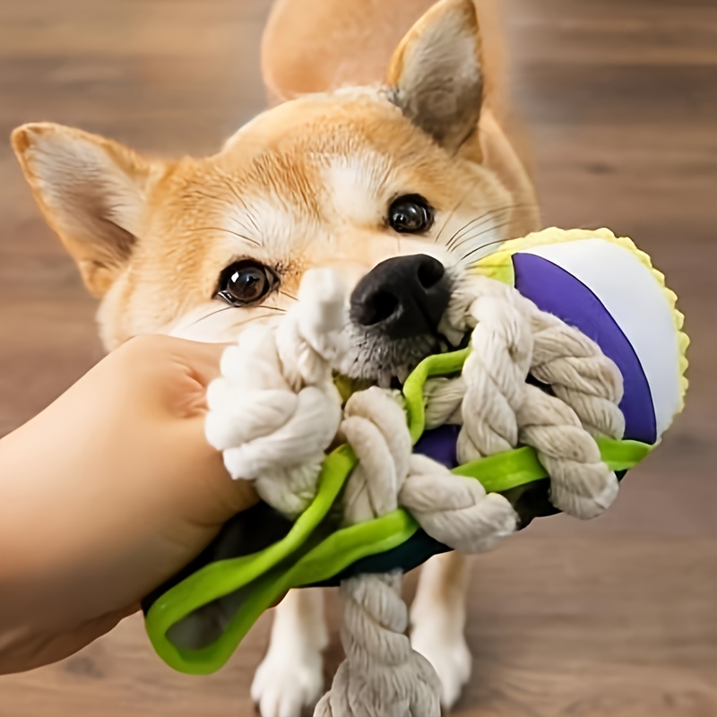 Dog Slipper Toy, Fabric/Canvas Rope Knot Design Toy (With Hanging Loop, Squeaky/Squeaker-Free Optional, Non-Toxic Safe Material), for Puppies, Small-Medium Dogs (Shih Tzu/Chihuahua/Pomeranian), All Breeds, Teething, Dental Cleaning, Tug-Of-War