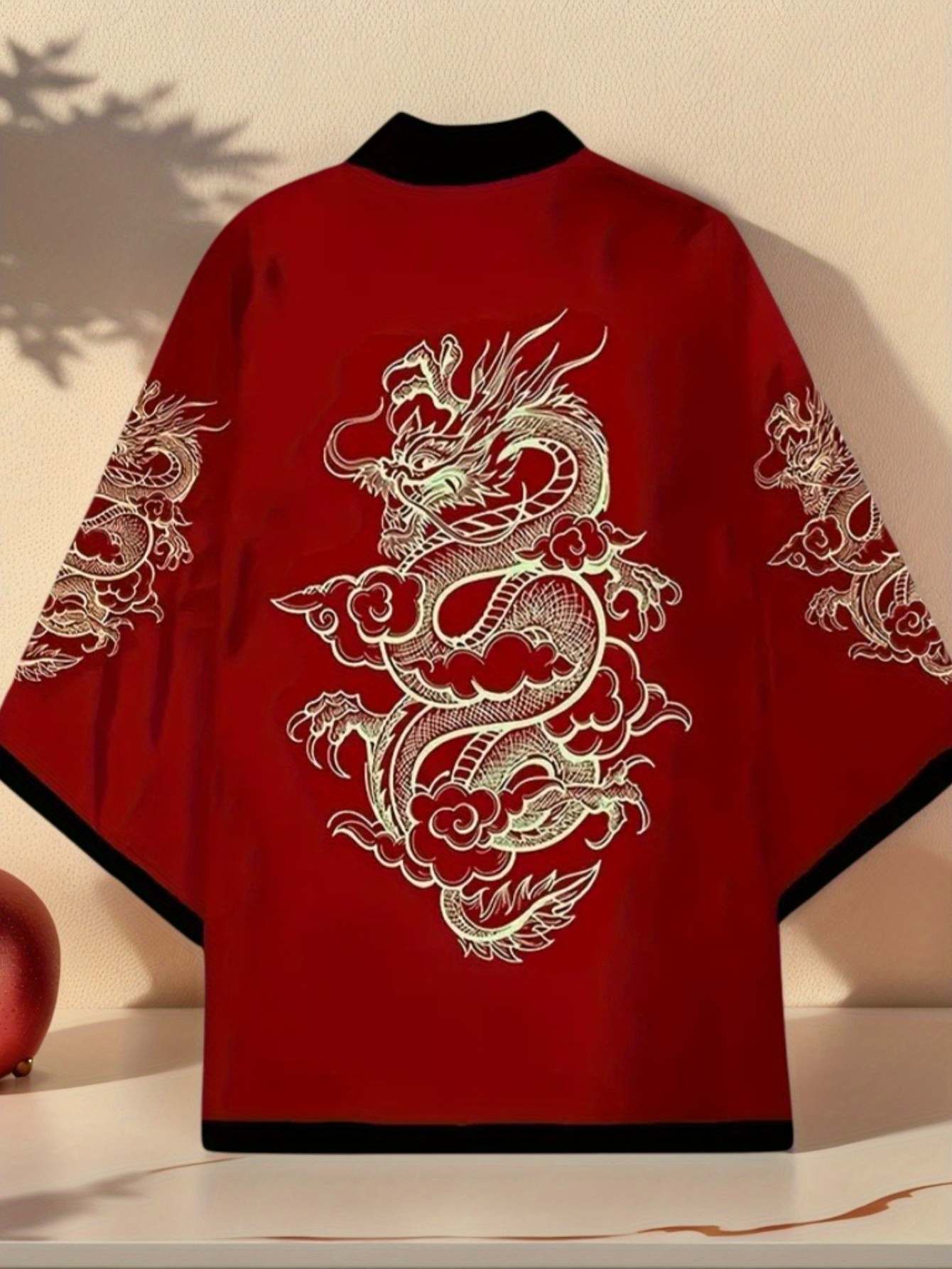 traditional chinese dragon robe loose fit red cultural costume with dragon print machine washable for chinese new year weddings cultural events year round wear chinese size please check the size guide  