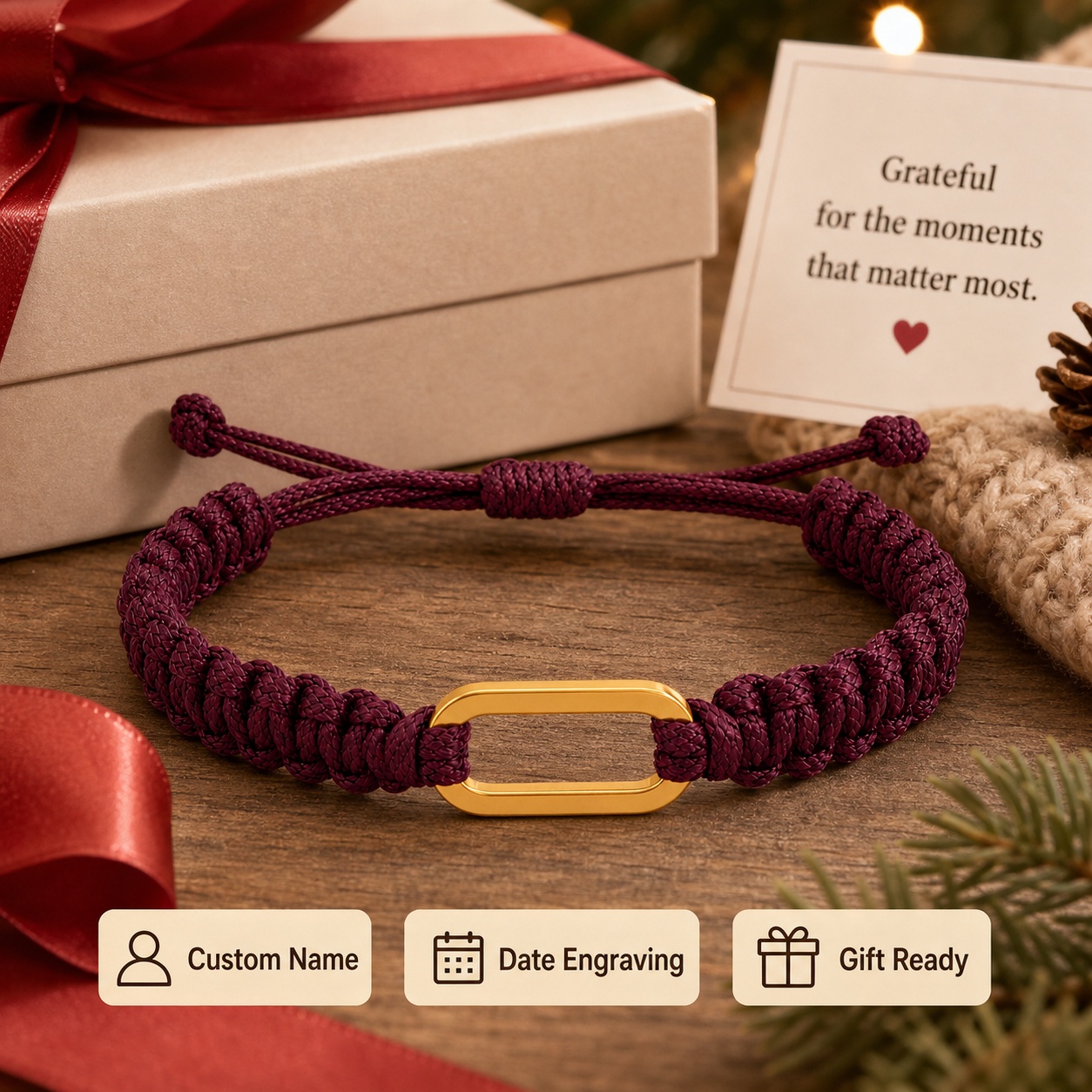 Personalized Two Name Oval Link Bracelet, Adjustable Wristband