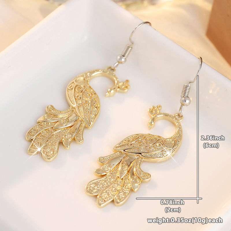 Vintage Relief Peacock Earrings for Women, Elegant Design