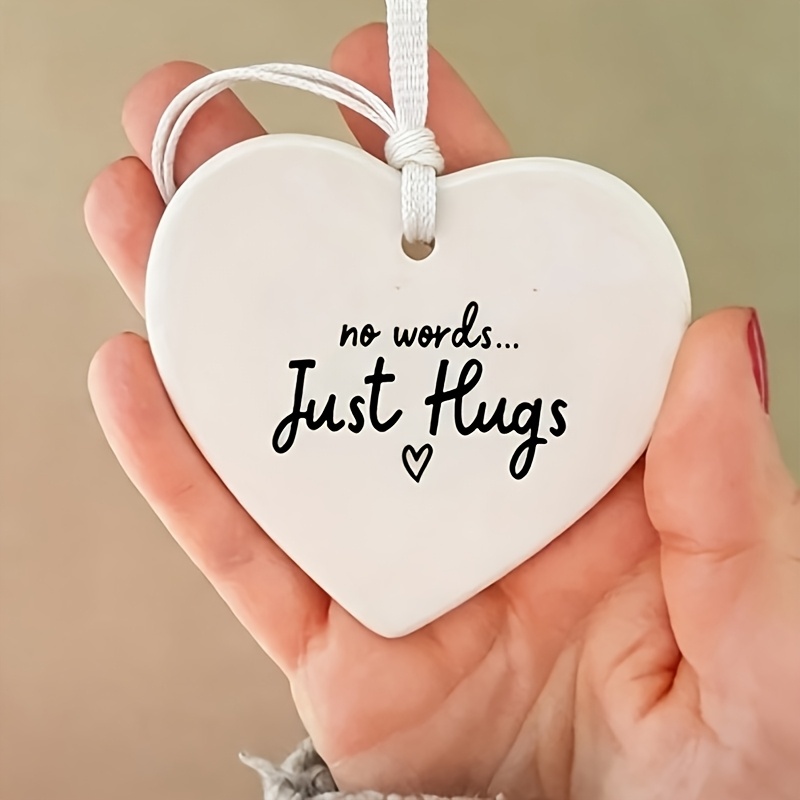 TEMU 2d Flat - 2d Plane, 1 Elegant Heart-shaped Memorial Pendant - Transparent Acrylic Mourning Gift, Engraved With The Words "silent... Only Hugs",